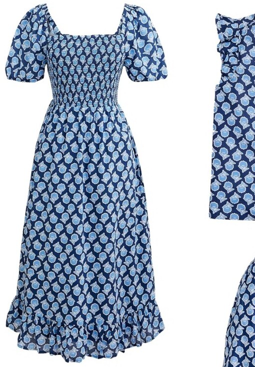 J. Crew Dresses & Skirts - J. Crew Navy and Light Blue Floral Smocked Midi Dress